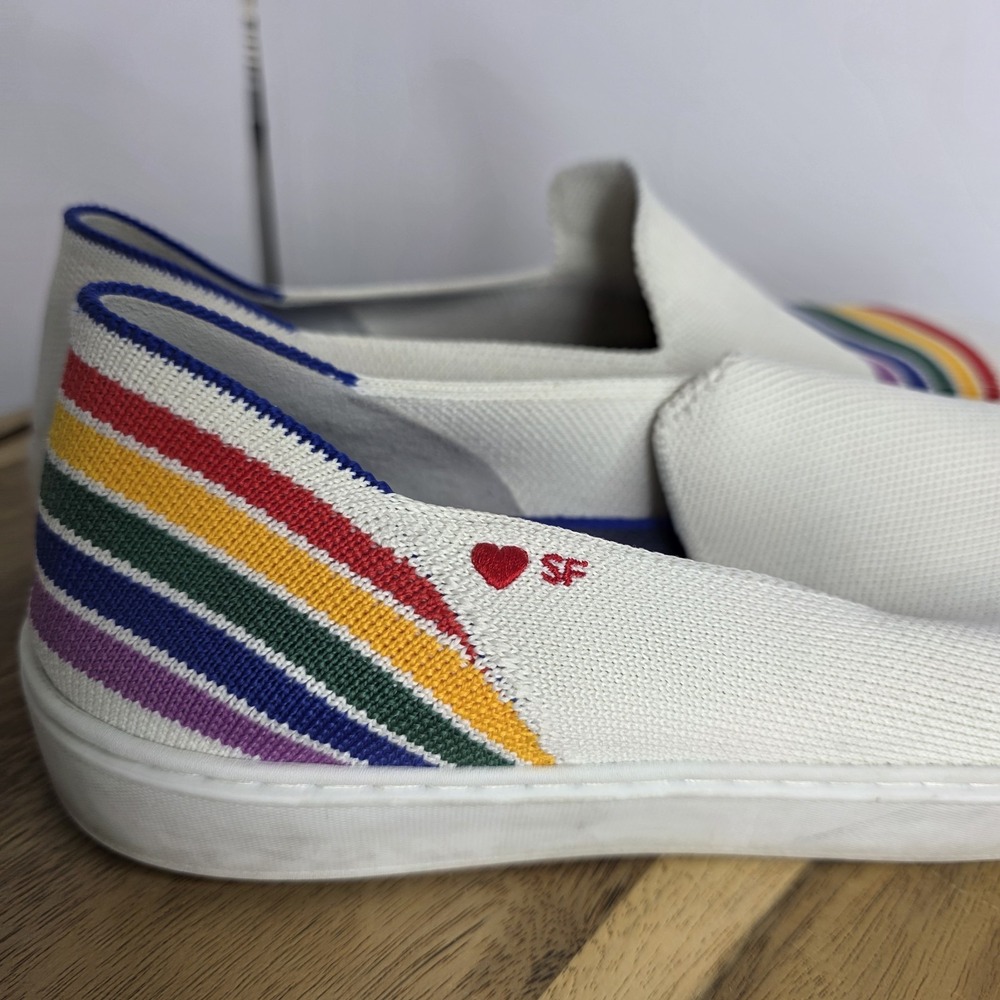 Rothy's The Sneaker WHITE RAINBOW SF Limited Edition Women's 8 Slip On Pride - Picture 2 of 9